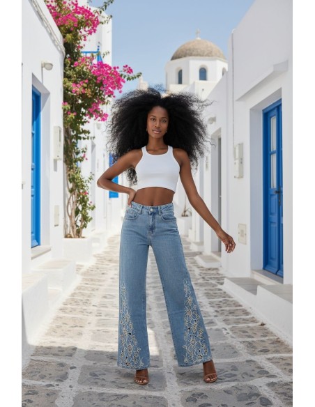 vaquero bordado calado