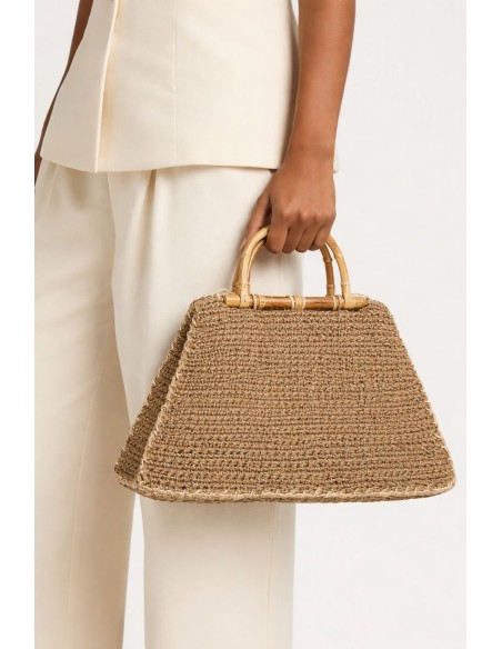 bolso de yute en color natural y dorado